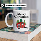 Camping Tasse Weihnachten, Roter Wohnwagen im Wald, Merry Ch – Weiß [farbe:weiß]