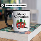 Camping Tasse Weihnachten, Roter Wohnwagen im Wald, Merry Ch – Schwarz [farbe:schwarz]