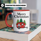 Camping Tasse Weihnachten, Roter Wohnwagen im Wald, Merry Ch – Rot [farbe:rot]