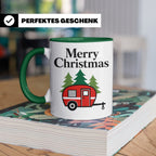 Camping Tasse Weihnachten, Roter Wohnwagen im Wald, Merry Ch – Grün [farbe:grün]