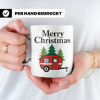 Camping Tasse Weihnachten, Roter Wohnwagen im Wald, Merry Ch – Weiß [farbe:weiß]