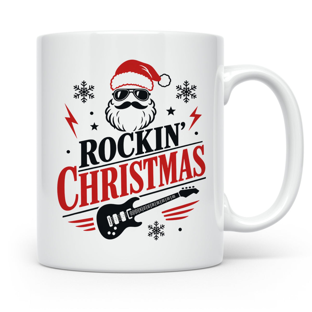 Rockin' Christmas Tasse mit coolem Weihnachtsmann & E-Gitarr – Weiß [farbe:weiß]