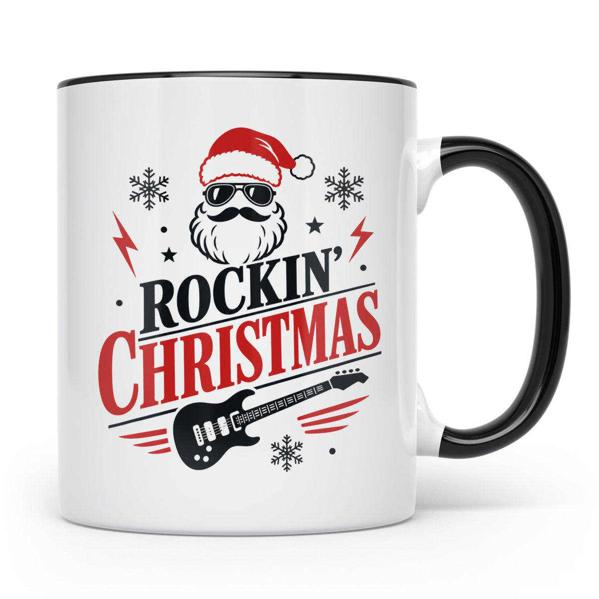 Rockin' Christmas Tasse mit coolem Weihnachtsmann & E-Gitarr – Schwarz [farbe:schwarz]