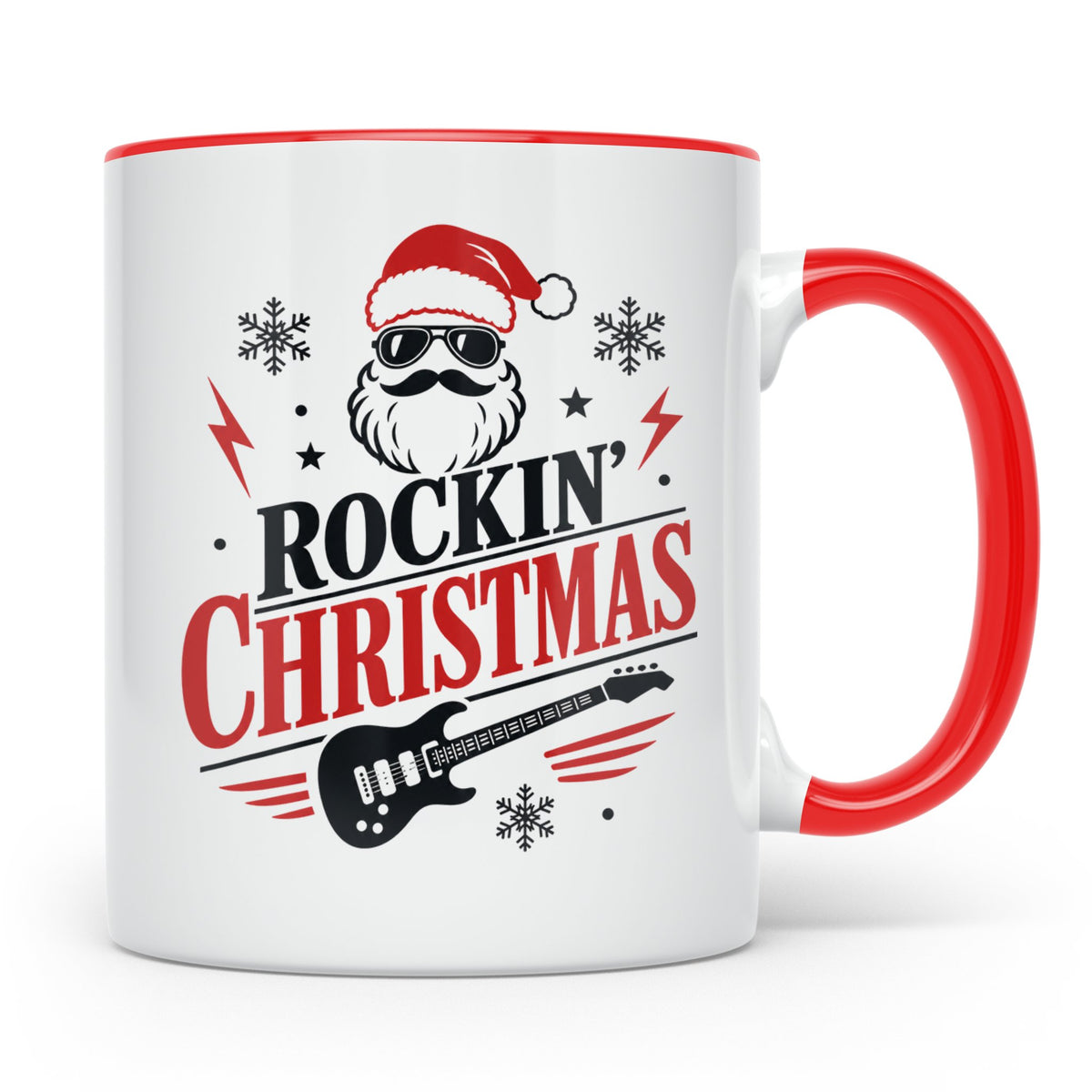 Rockin' Christmas Tasse mit coolem Weihnachtsmann & E-Gitarr – Rot [farbe:rot]
