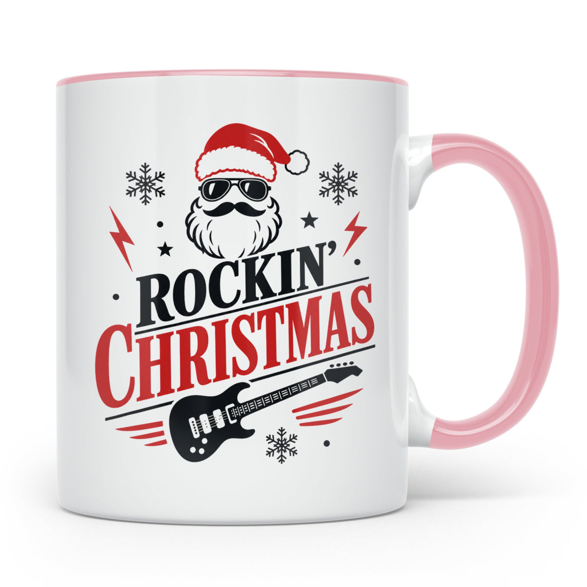 Rockin' Christmas Tasse mit coolem Weihnachtsmann & E-Gitarr – Rosa [farbe:rosa]