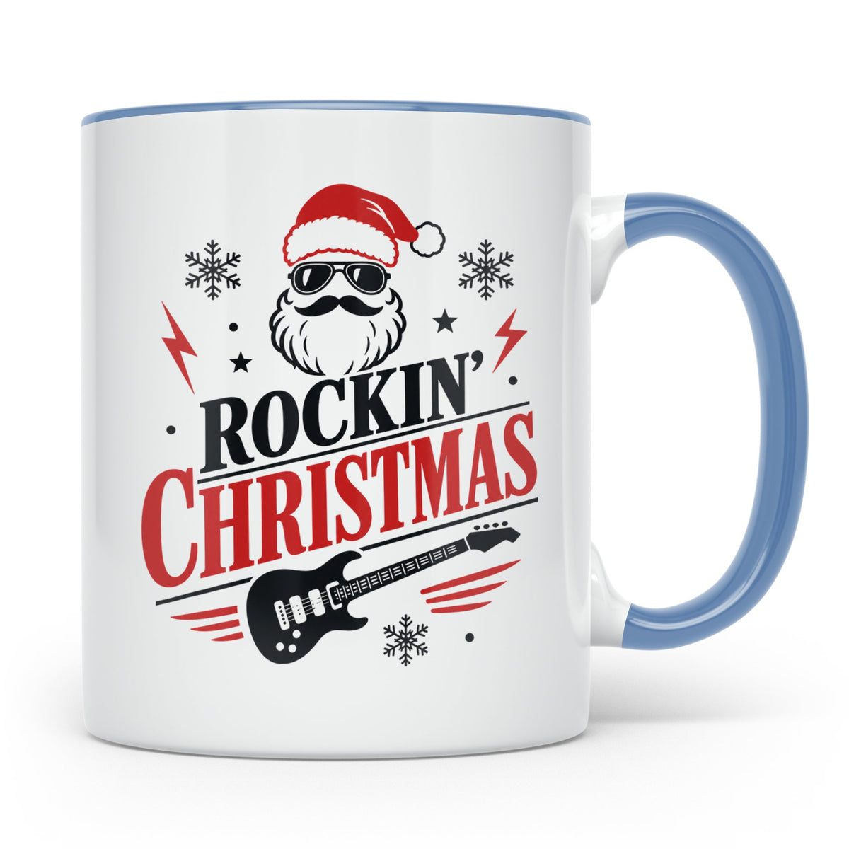 Rockin' Christmas Tasse mit coolem Weihnachtsmann & E-Gitarr – Blau [farbe:blau]