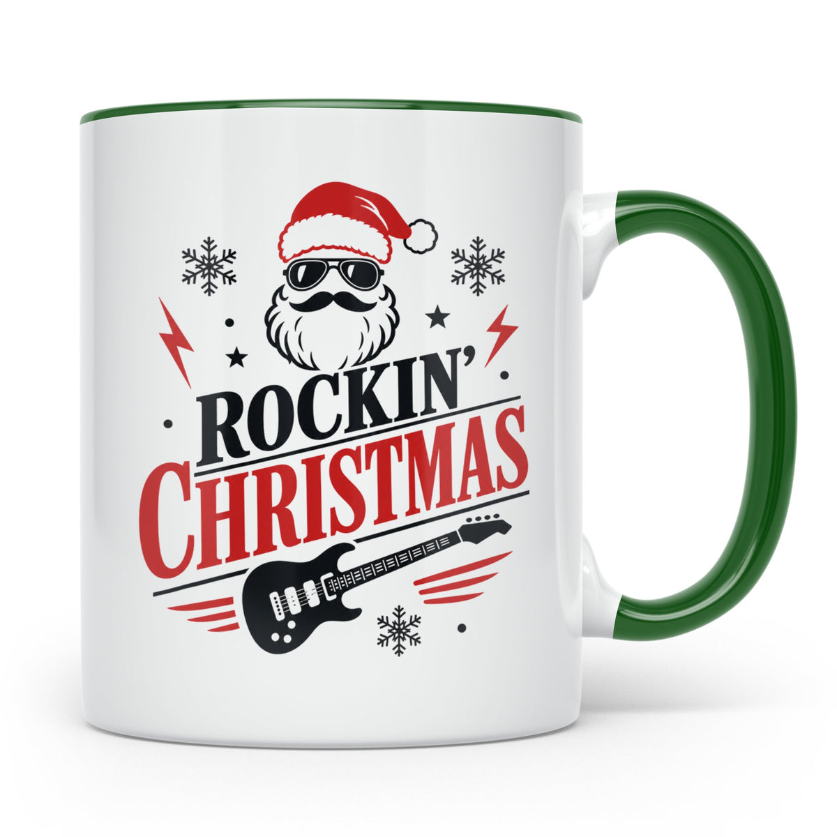 Rockin' Christmas Tasse mit coolem Weihnachtsmann & E-Gitarr – Grün [farbe:grün]