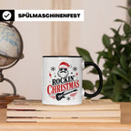 Rockin' Christmas Tasse mit coolem Weihnachtsmann & E-Gitarr – Schwarz [farbe:schwarz]