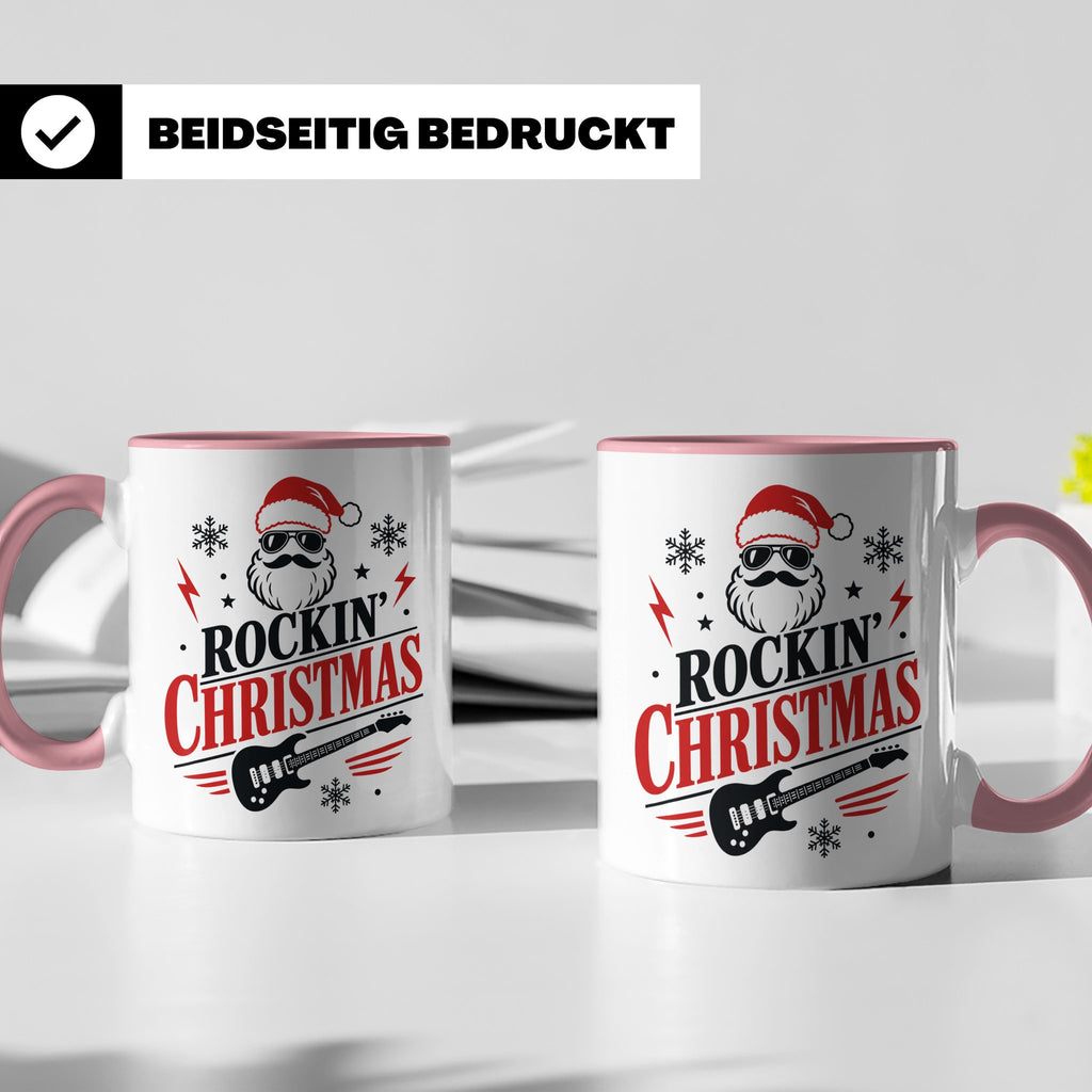 Rockin' Christmas Tasse mit coolem Weihnachtsmann & E-Gitarr – Rosa [farbe:rosa]