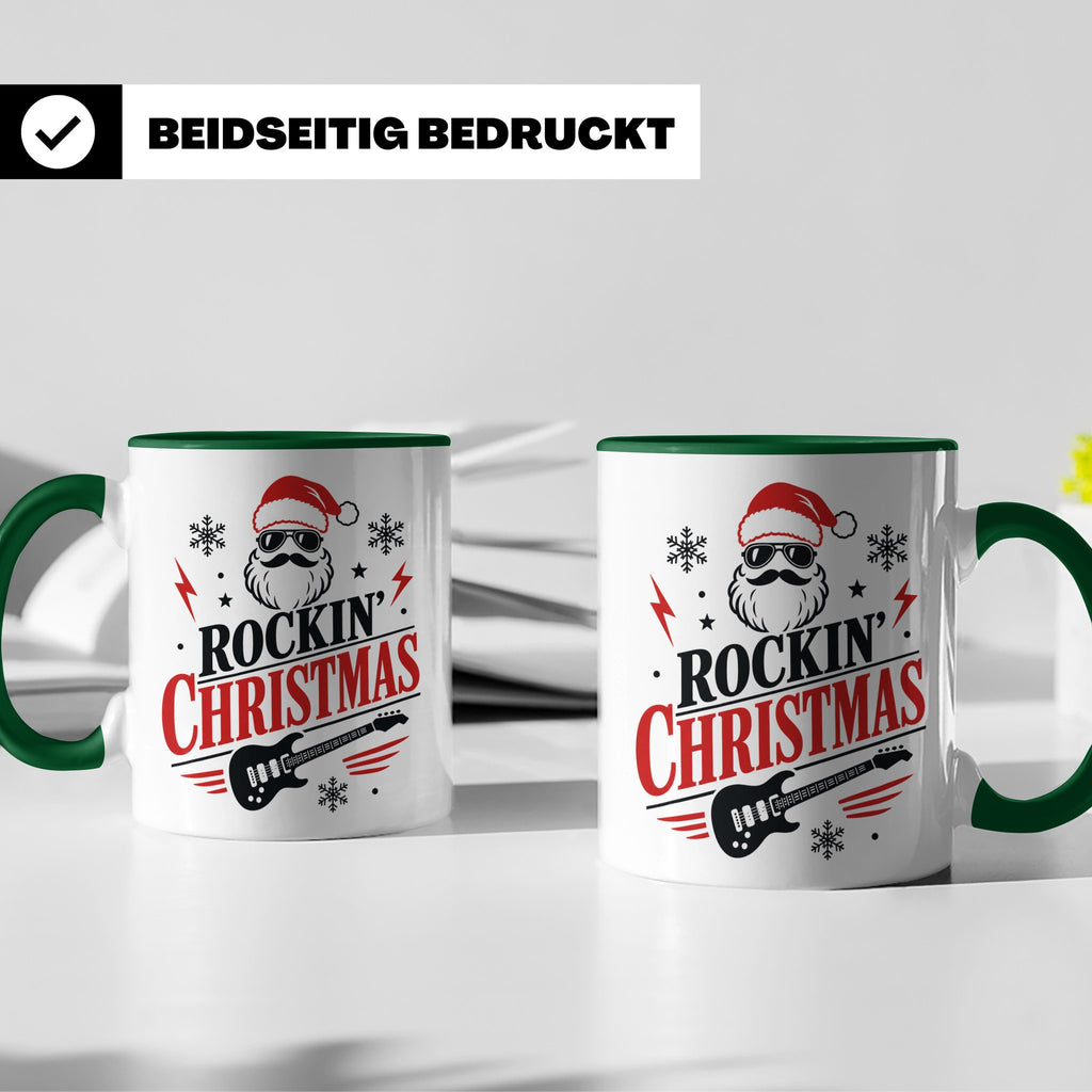 Rockin' Christmas Tasse mit coolem Weihnachtsmann & E-Gitarr – Grün [farbe:grün]