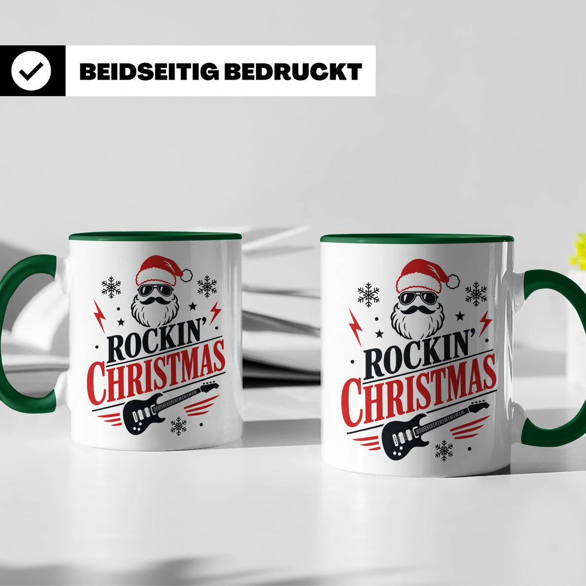 Rockin' Christmas Tasse mit coolem Weihnachtsmann & E-Gitarr – Grün [farbe:grün]