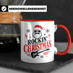 Rockin' Christmas Tasse mit coolem Weihnachtsmann & E-Gitarr – Rot [farbe:rot]