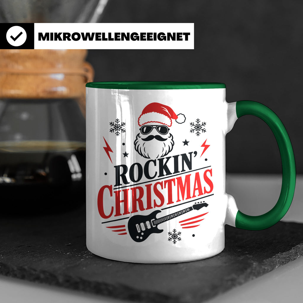 Rockin' Christmas Tasse mit coolem Weihnachtsmann & E-Gitarr – Grün [farbe:grün]