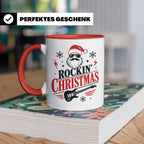 Rockin' Christmas Tasse mit coolem Weihnachtsmann & E-Gitarr – Rot [farbe:rot]