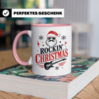 Rockin' Christmas Tasse mit coolem Weihnachtsmann & E-Gitarr – Rosa [farbe:rosa]