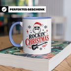 Rockin' Christmas Tasse mit coolem Weihnachtsmann & E-Gitarr – Blau [farbe:blau]