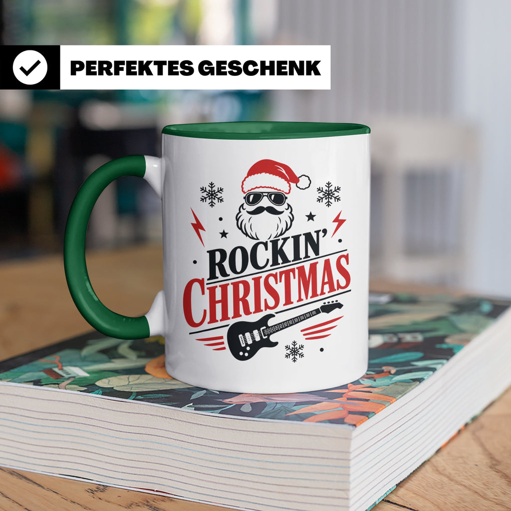 Rockin' Christmas Tasse mit coolem Weihnachtsmann & E-Gitarr – Grün [farbe:grün]
