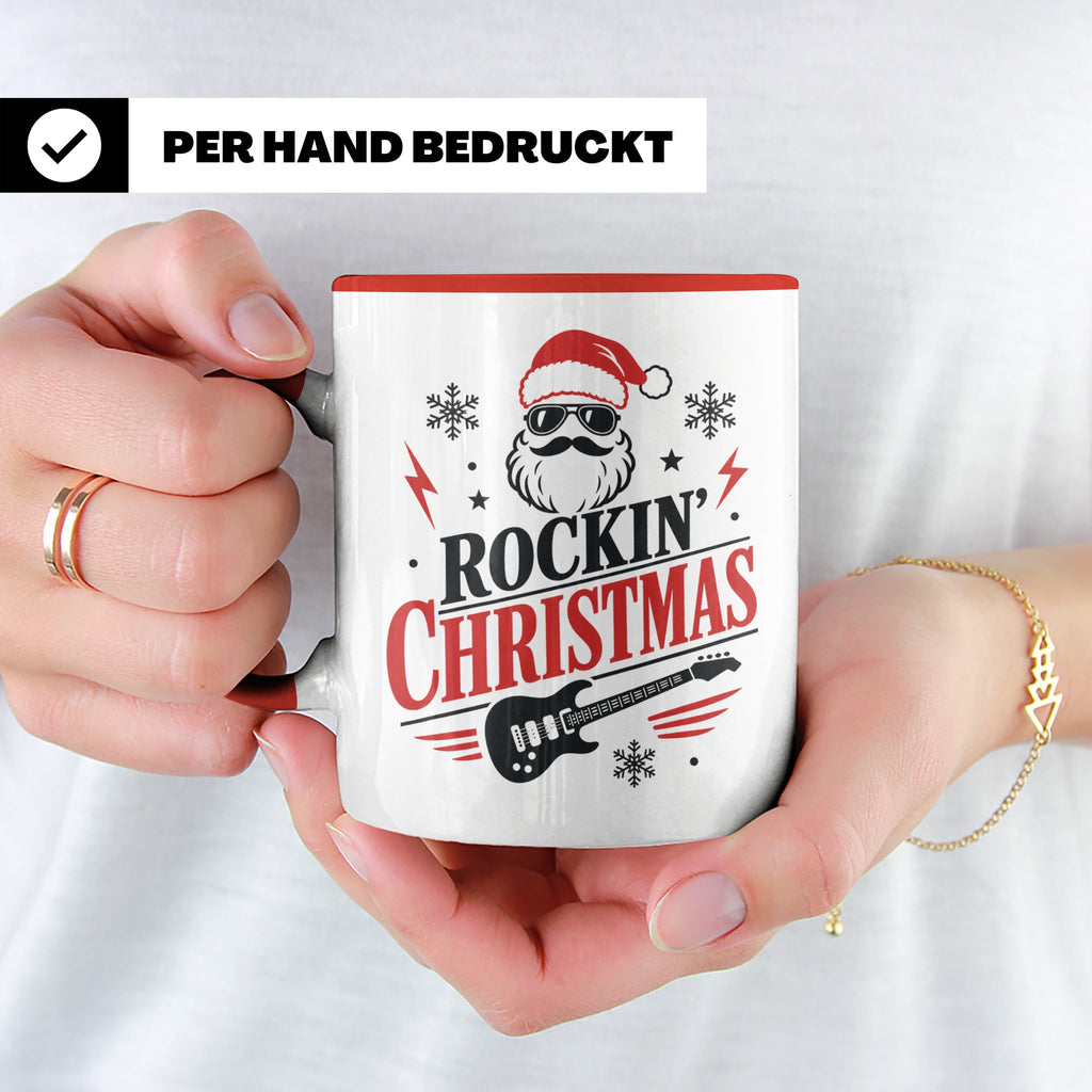 Rockin' Christmas Tasse mit coolem Weihnachtsmann & E-Gitarr – Rot [farbe:rot]