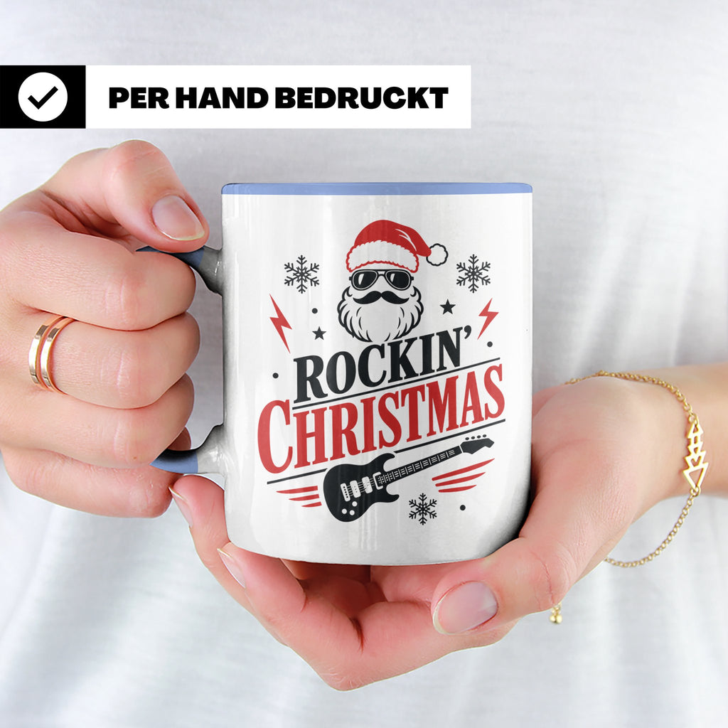 Rockin' Christmas Tasse mit coolem Weihnachtsmann & E-Gitarr – Blau [farbe:blau]