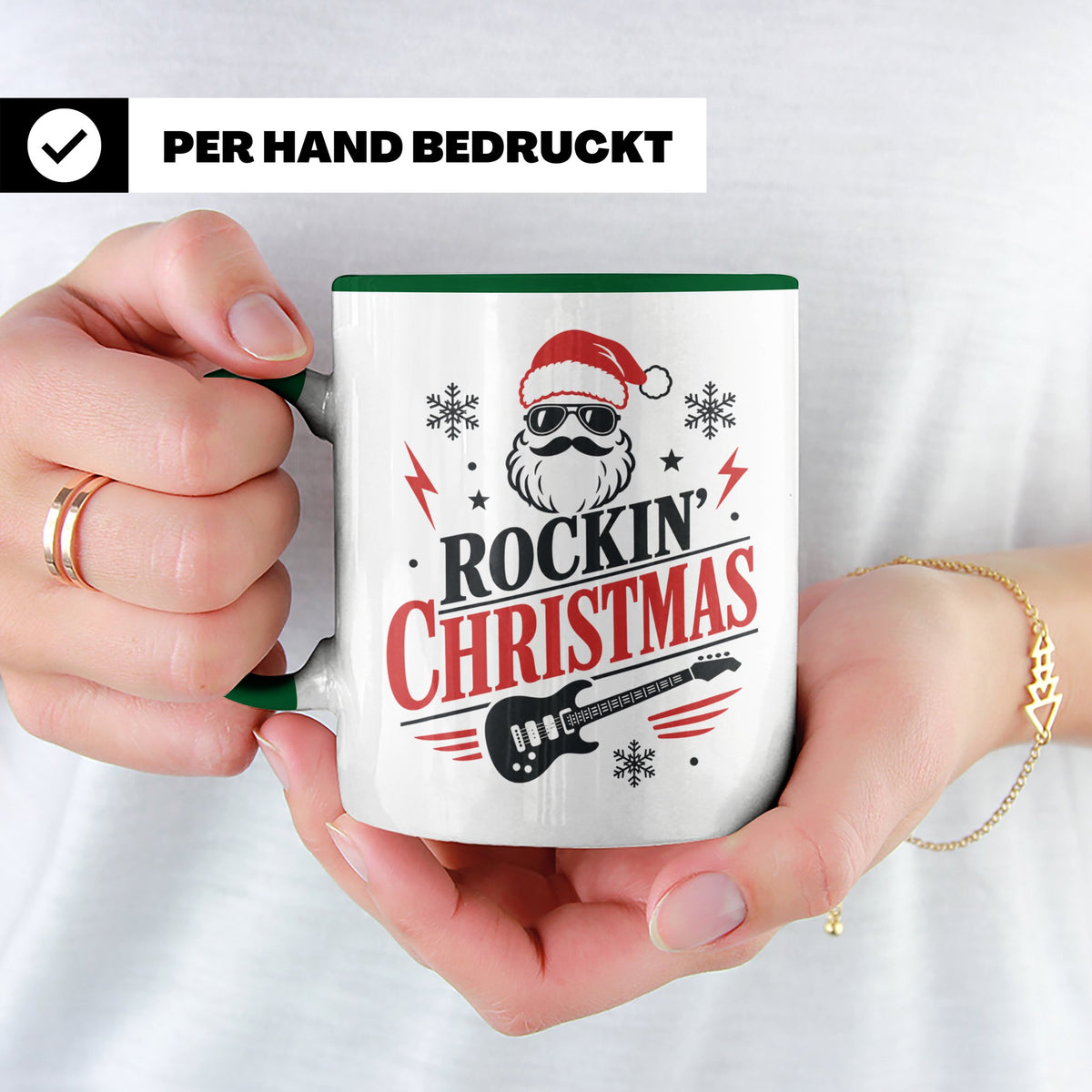 Rockin' Christmas Tasse mit coolem Weihnachtsmann & E-Gitarr – Grün [farbe:grün]