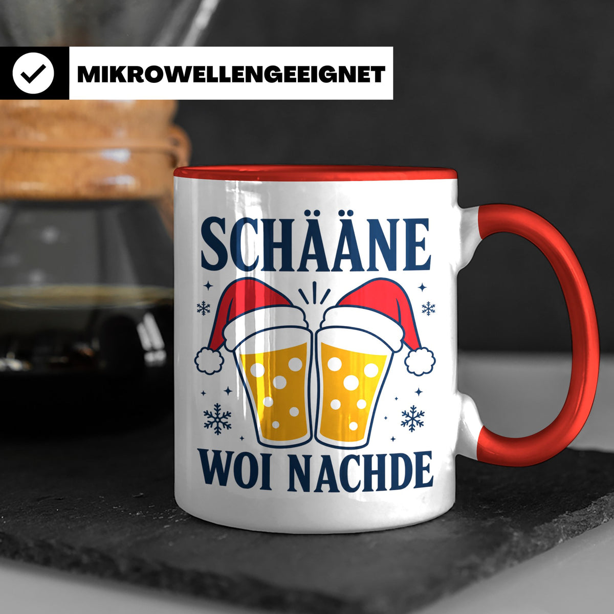 Schääne Woi Nachde Tasse Pfälzer Dialekt Weihnachten Bier Sp – Rot [farbe:rot]