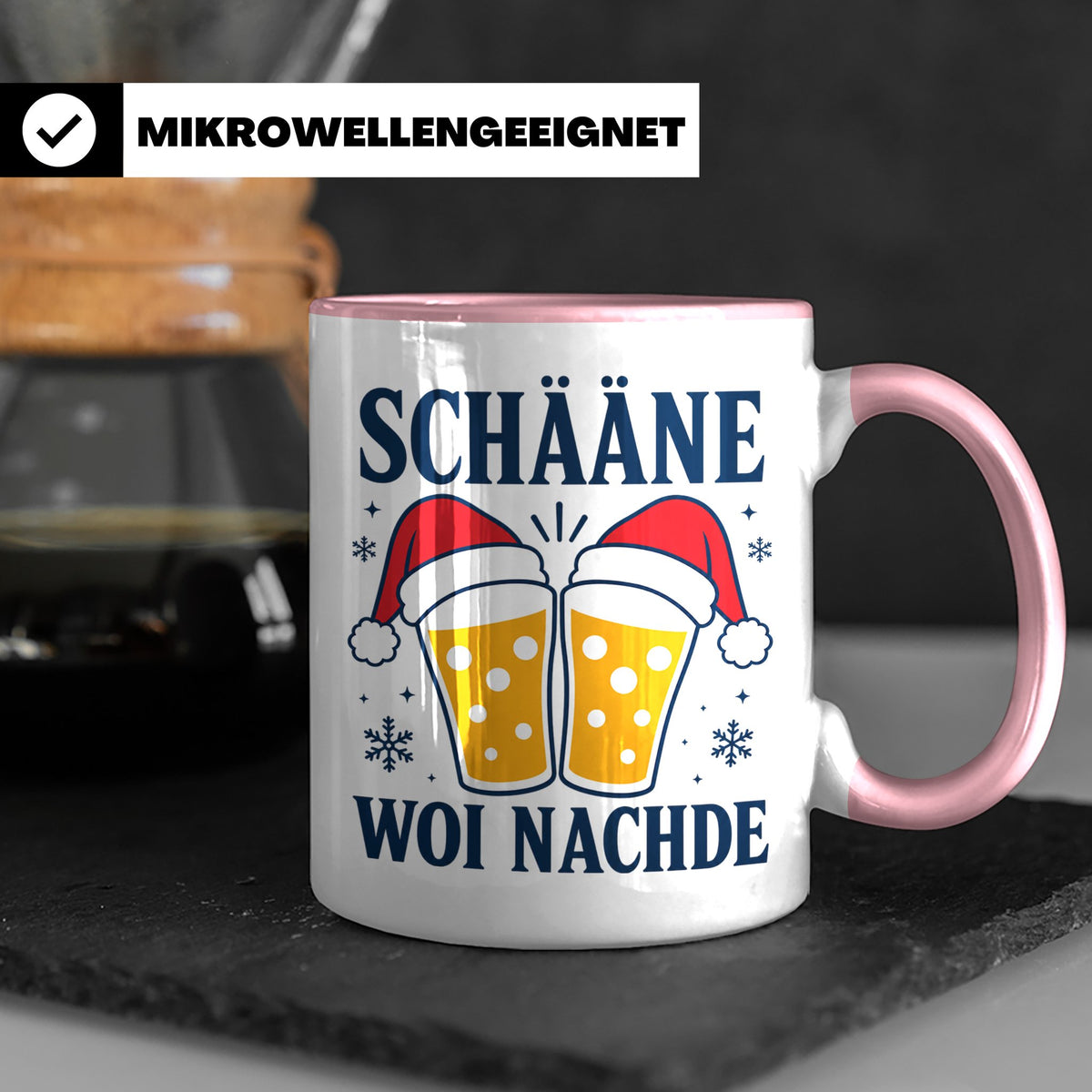 Schääne Woi Nachde Tasse Pfälzer Dialekt Weihnachten Bier Sp – Rosa [farbe:rosa]