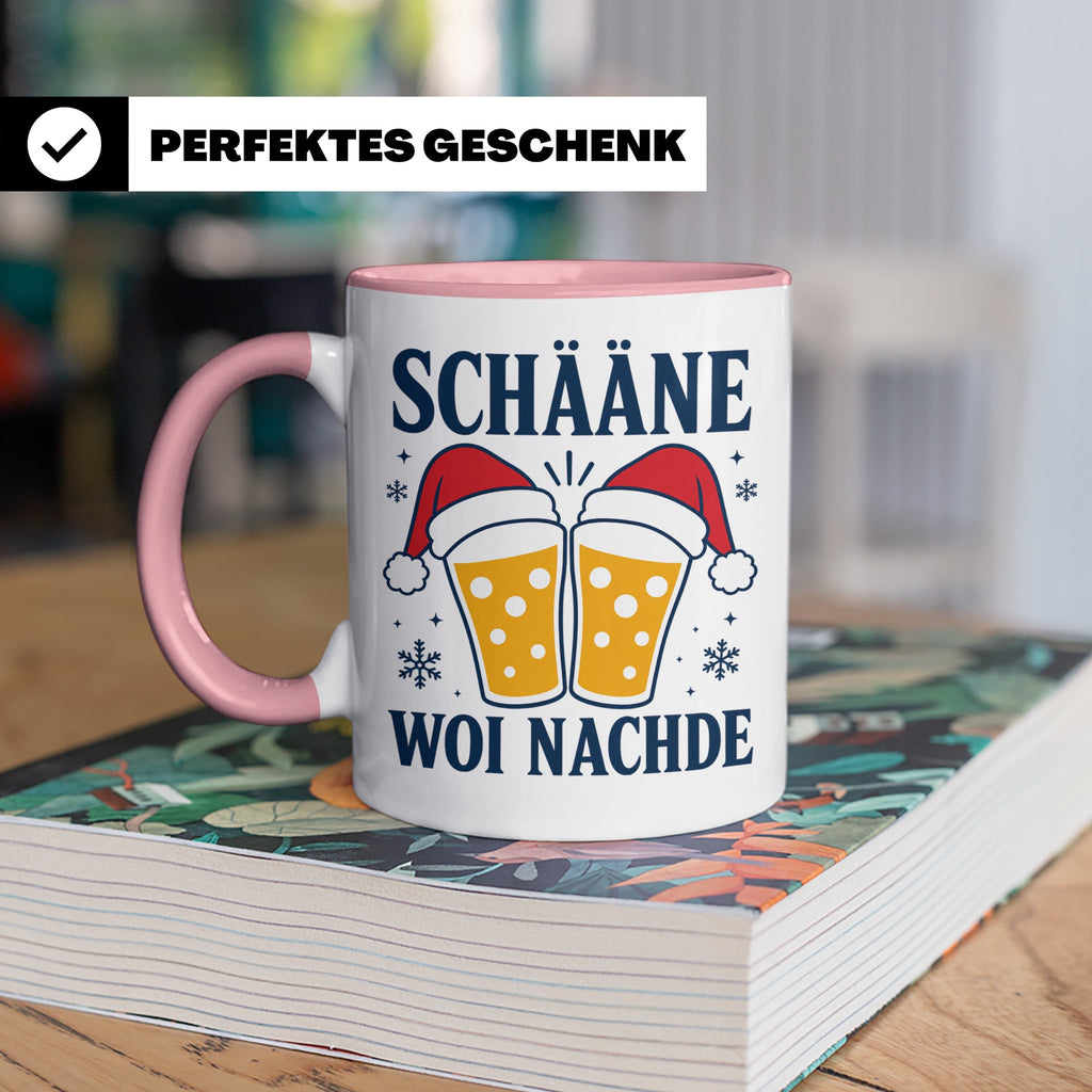 Schääne Woi Nachde Tasse Pfälzer Dialekt Weihnachten Bier Sp – Rosa [farbe:rosa]