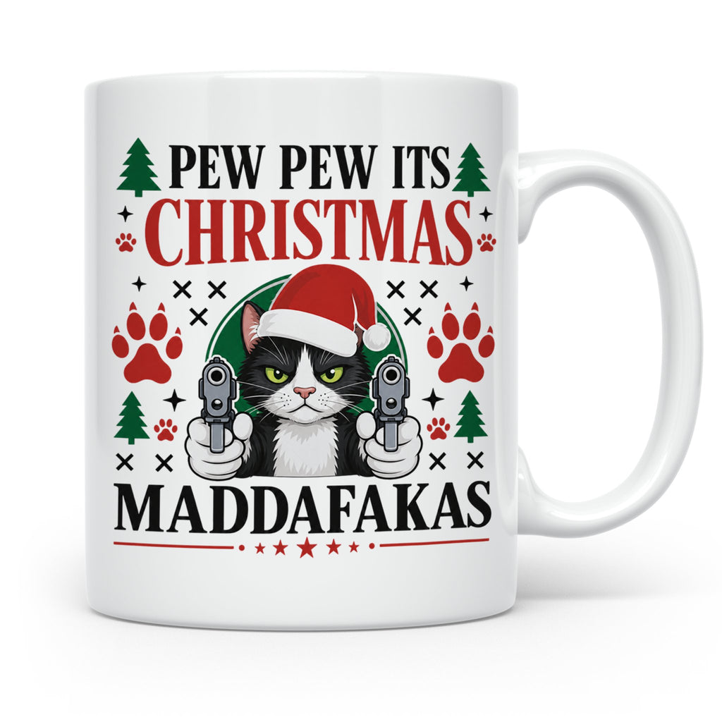 Pew Pew Maddafakas Tasse Katze mit Pistole | Lustiges Gesche – Weiß [farbe:weiß]