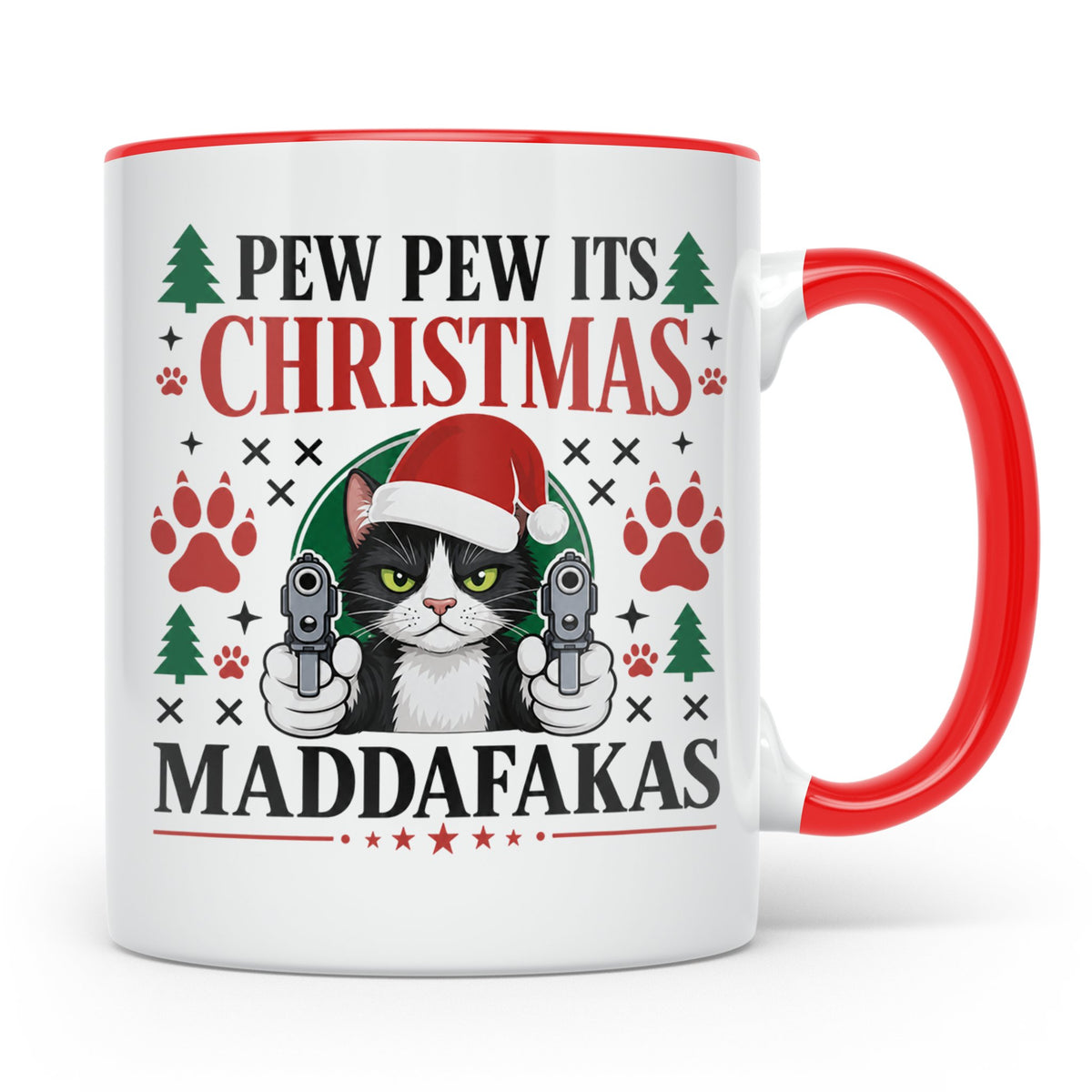Pew Pew Maddafakas Tasse Katze mit Pistole | Lustiges Gesche – Rot [farbe:rot]