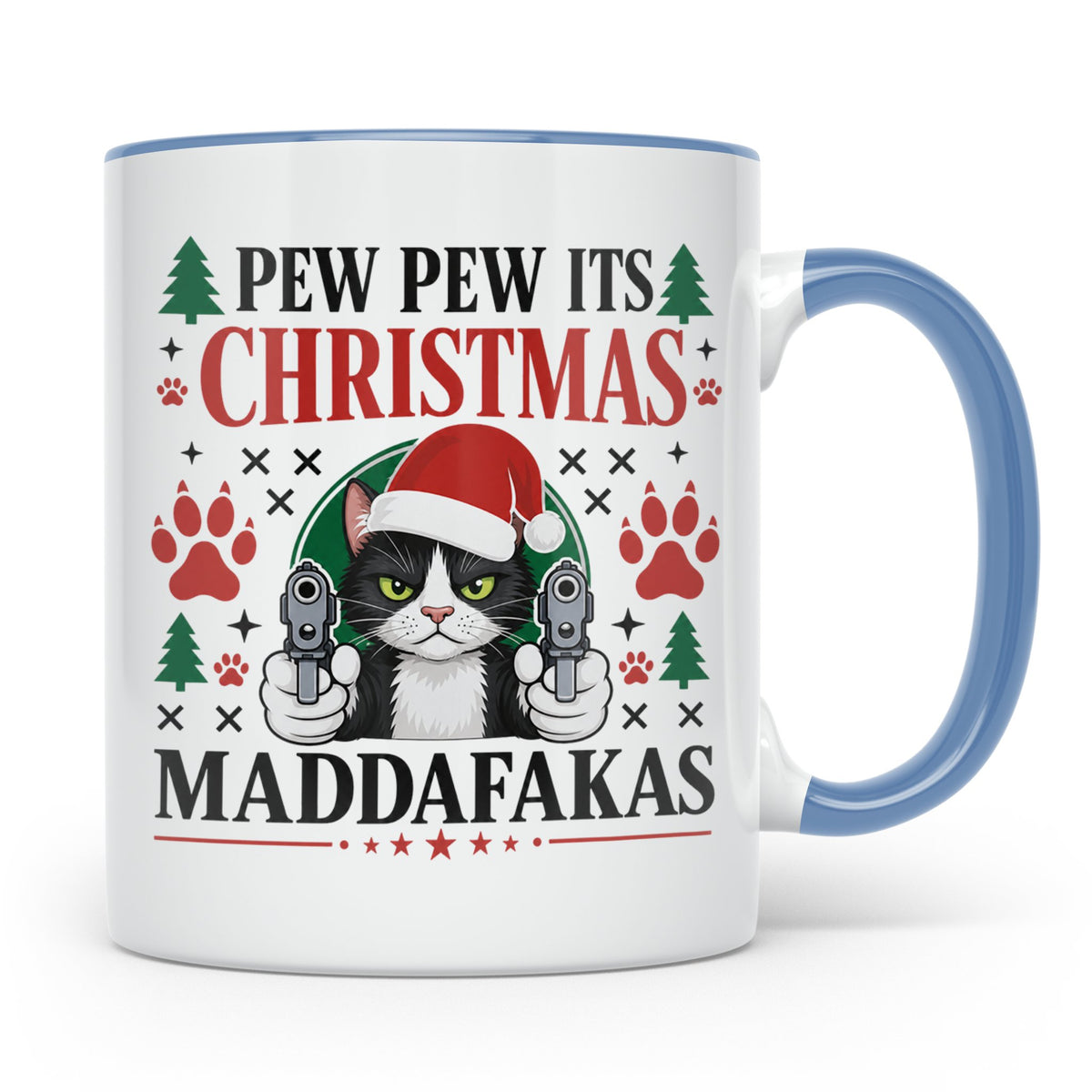 Pew Pew Maddafakas Tasse Katze mit Pistole | Lustiges Gesche – Blau [farbe:blau]