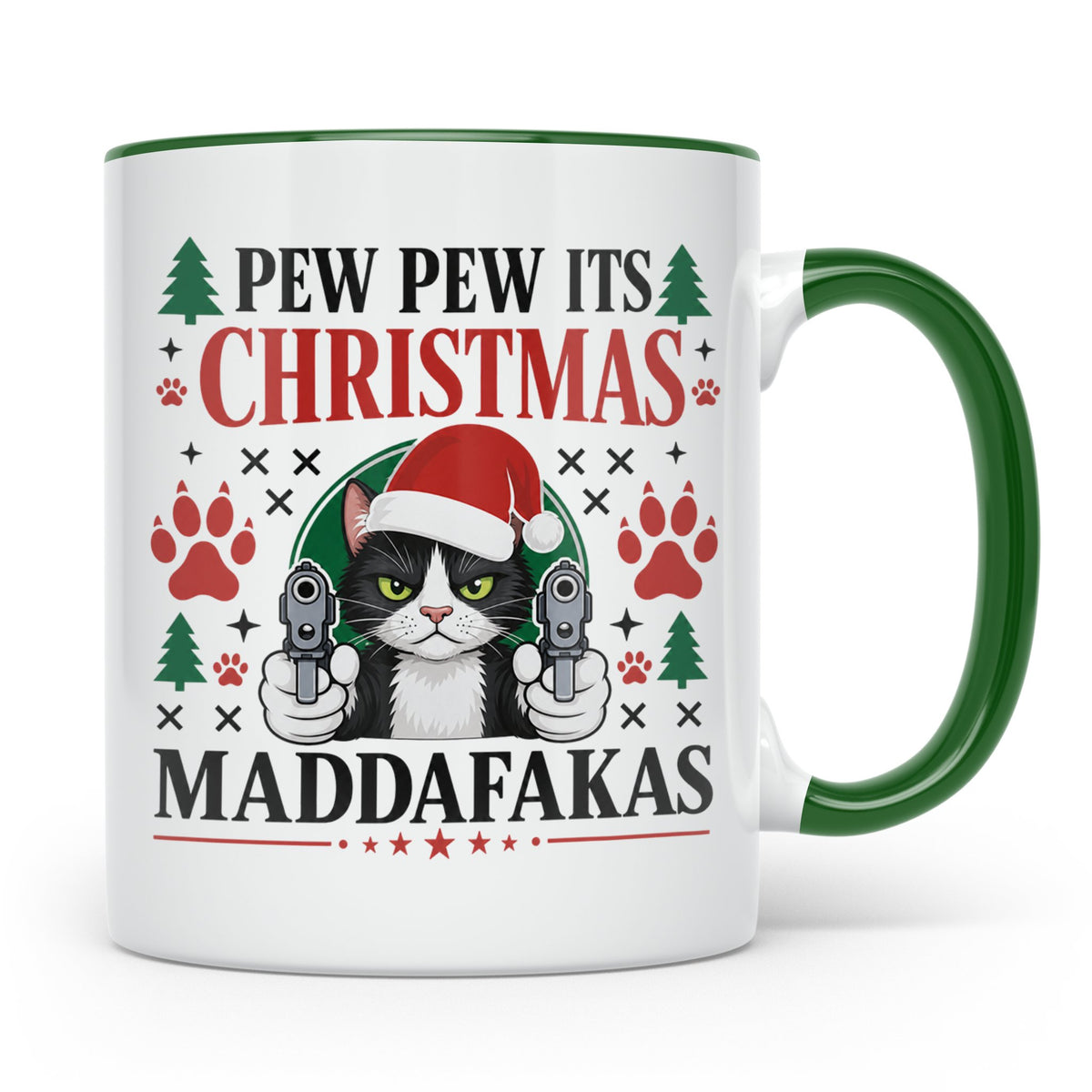 Pew Pew Maddafakas Tasse Katze mit Pistole | Lustiges Gesche – Grün [farbe:grün]
