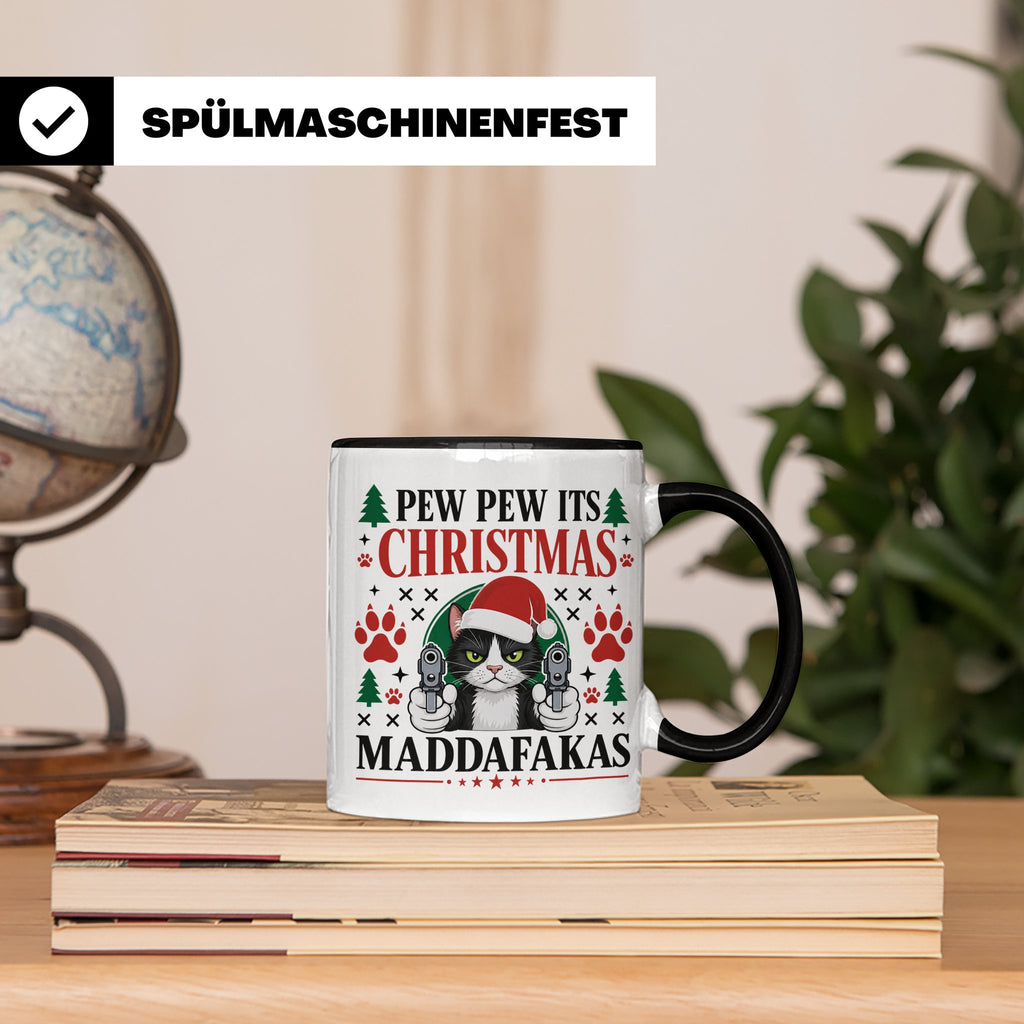 Pew Pew Maddafakas Tasse Katze mit Pistole | Lustiges Gesche – Schwarz [farbe:schwarz]