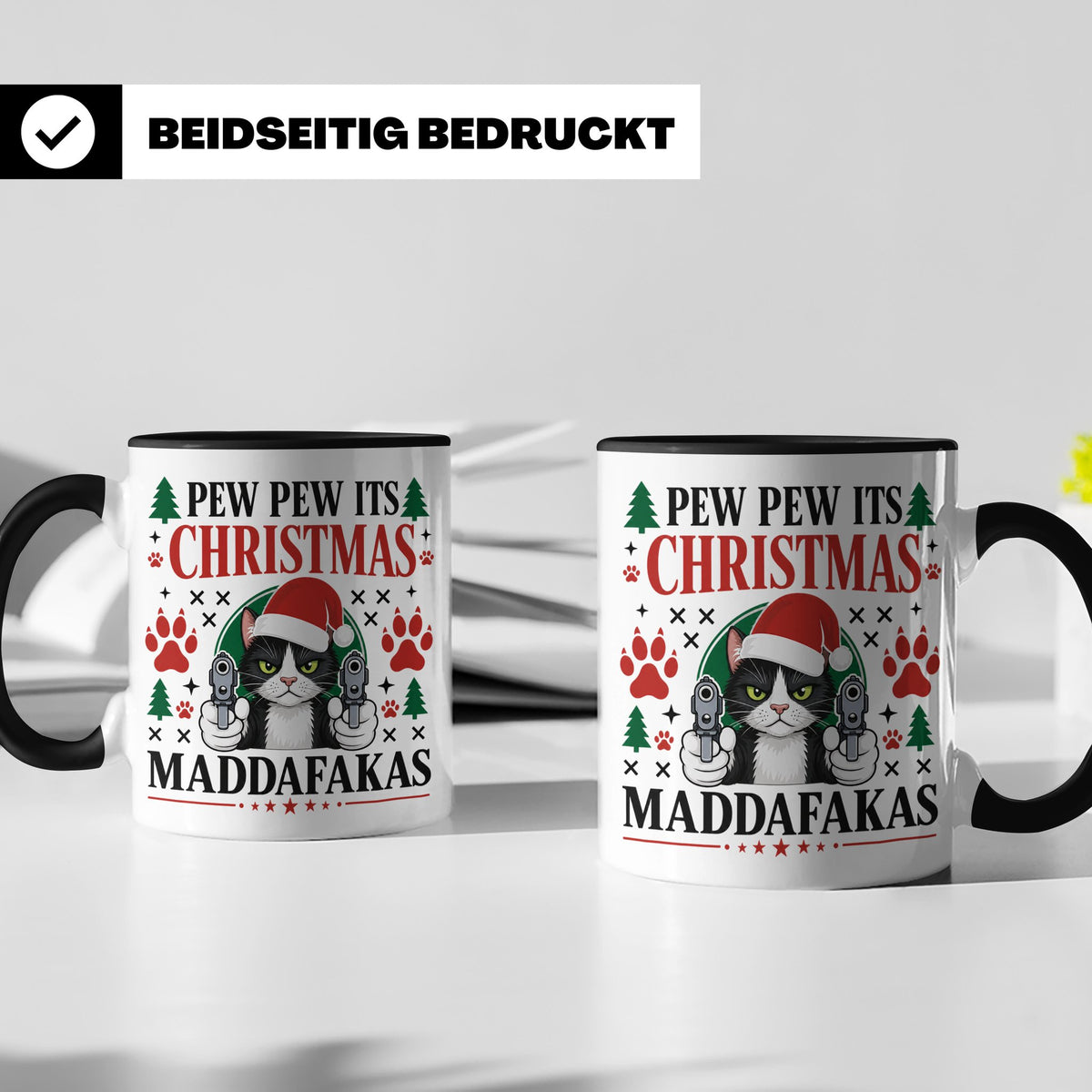 Pew Pew Maddafakas Tasse Katze mit Pistole | Lustiges Gesche – Schwarz [farbe:schwarz]