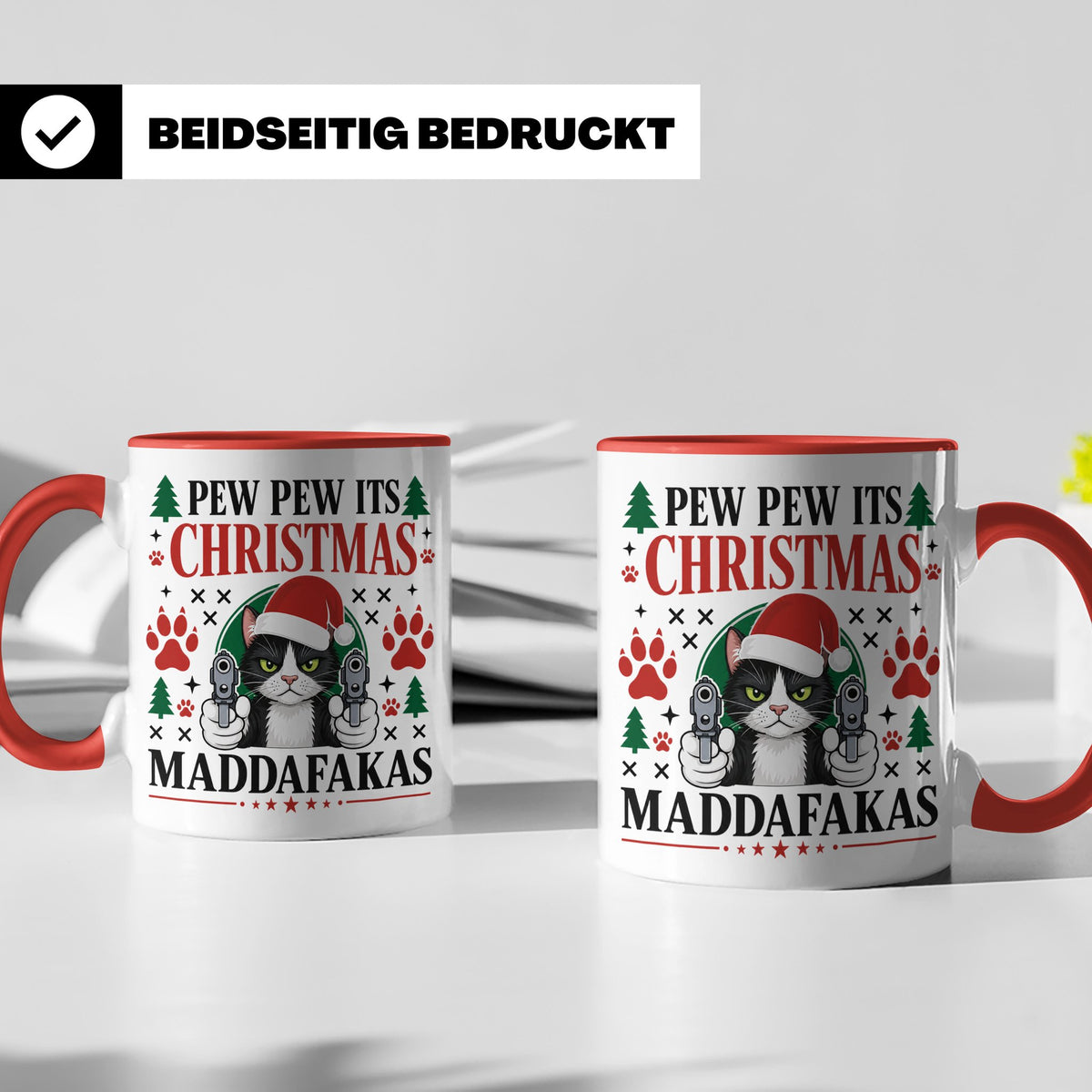 Pew Pew Maddafakas Tasse Katze mit Pistole | Lustiges Gesche – Rot [farbe:rot]