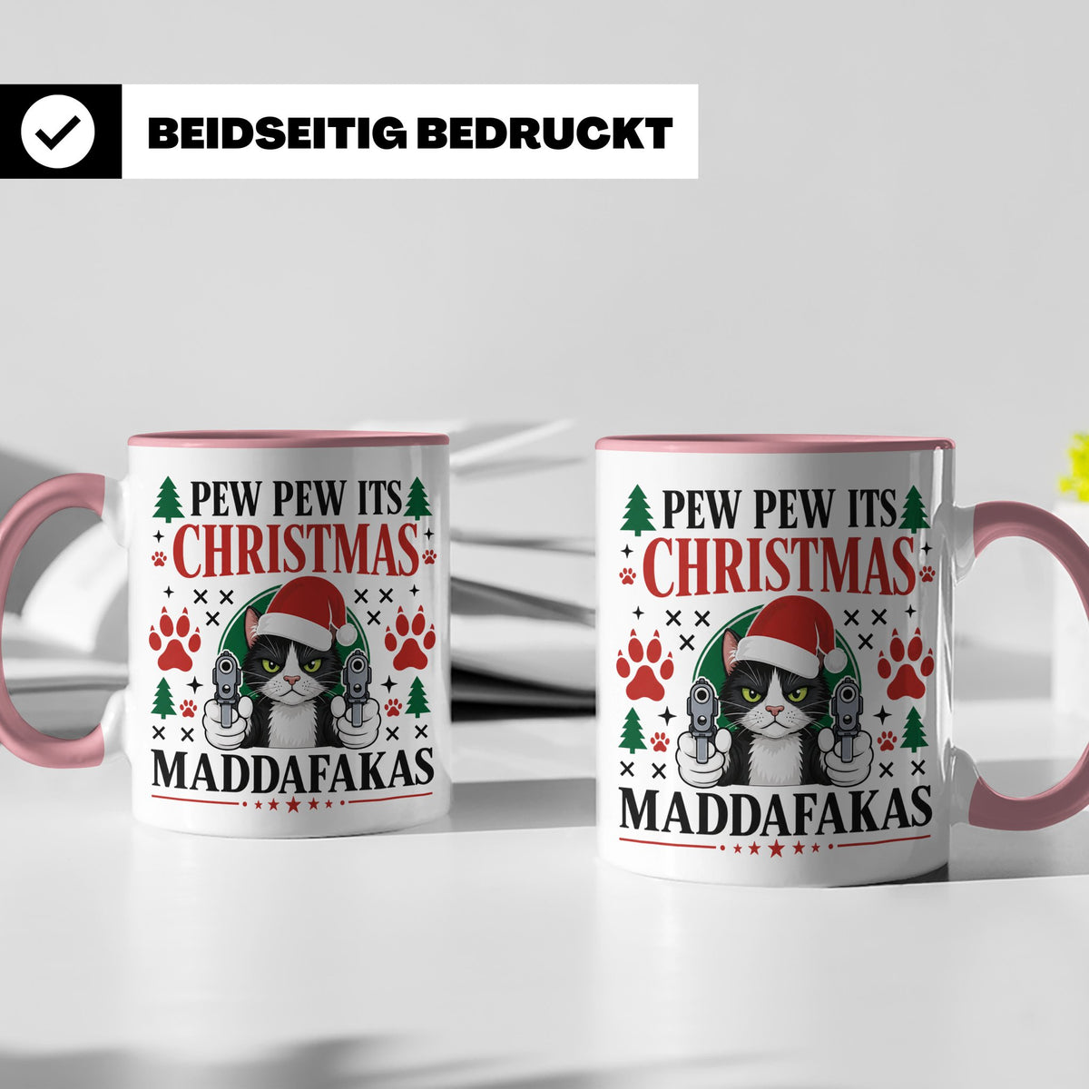 Pew Pew Maddafakas Tasse Katze mit Pistole | Lustiges Gesche – Rosa [farbe:rosa]