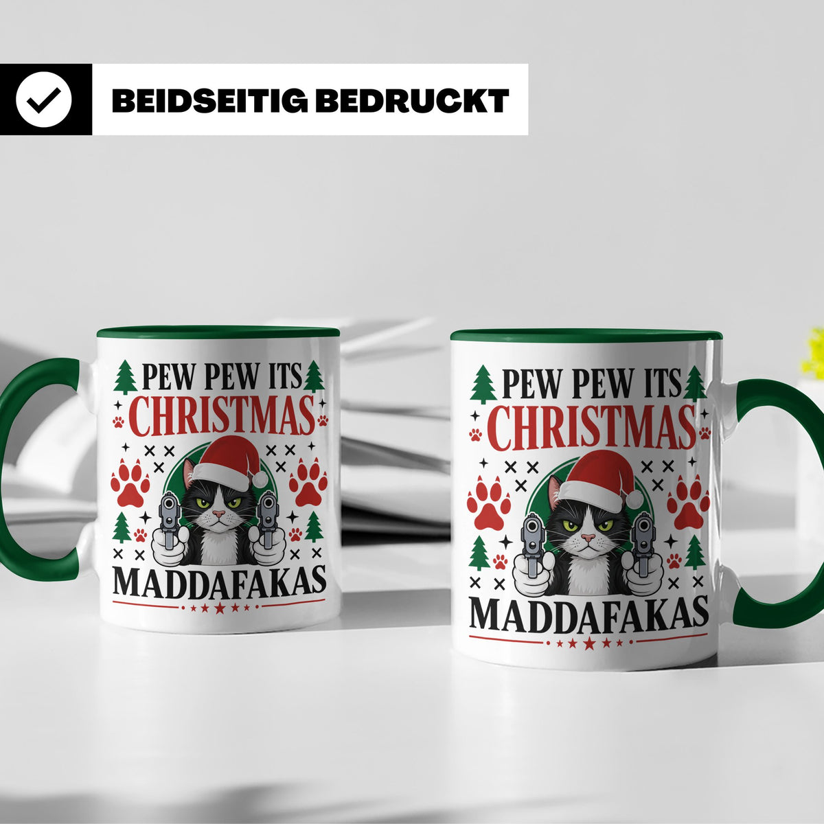 Pew Pew Maddafakas Tasse Katze mit Pistole | Lustiges Gesche – Grün [farbe:grün]