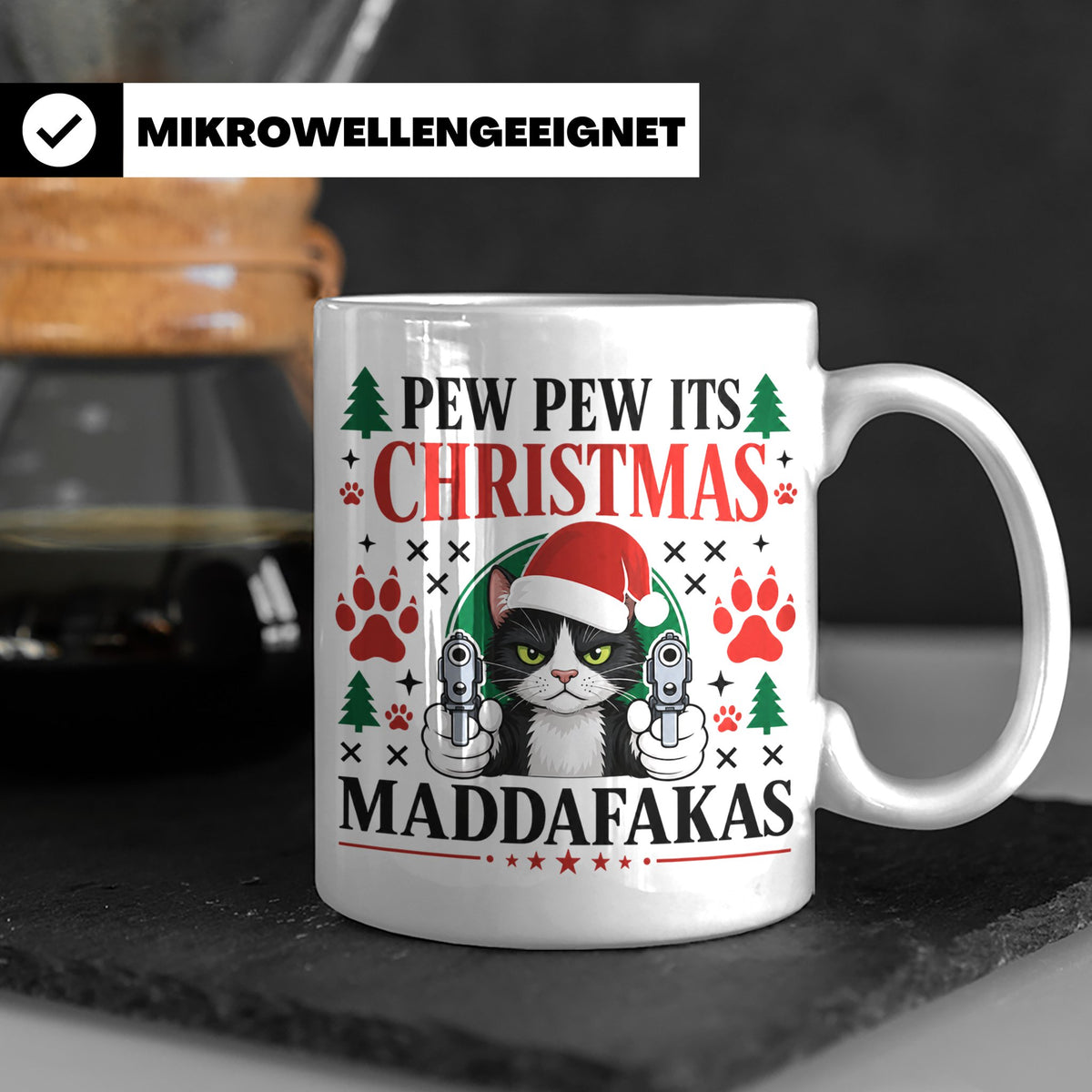 Pew Pew Maddafakas Tasse Katze mit Pistole | Lustiges Gesche – Weiß [farbe:weiß]