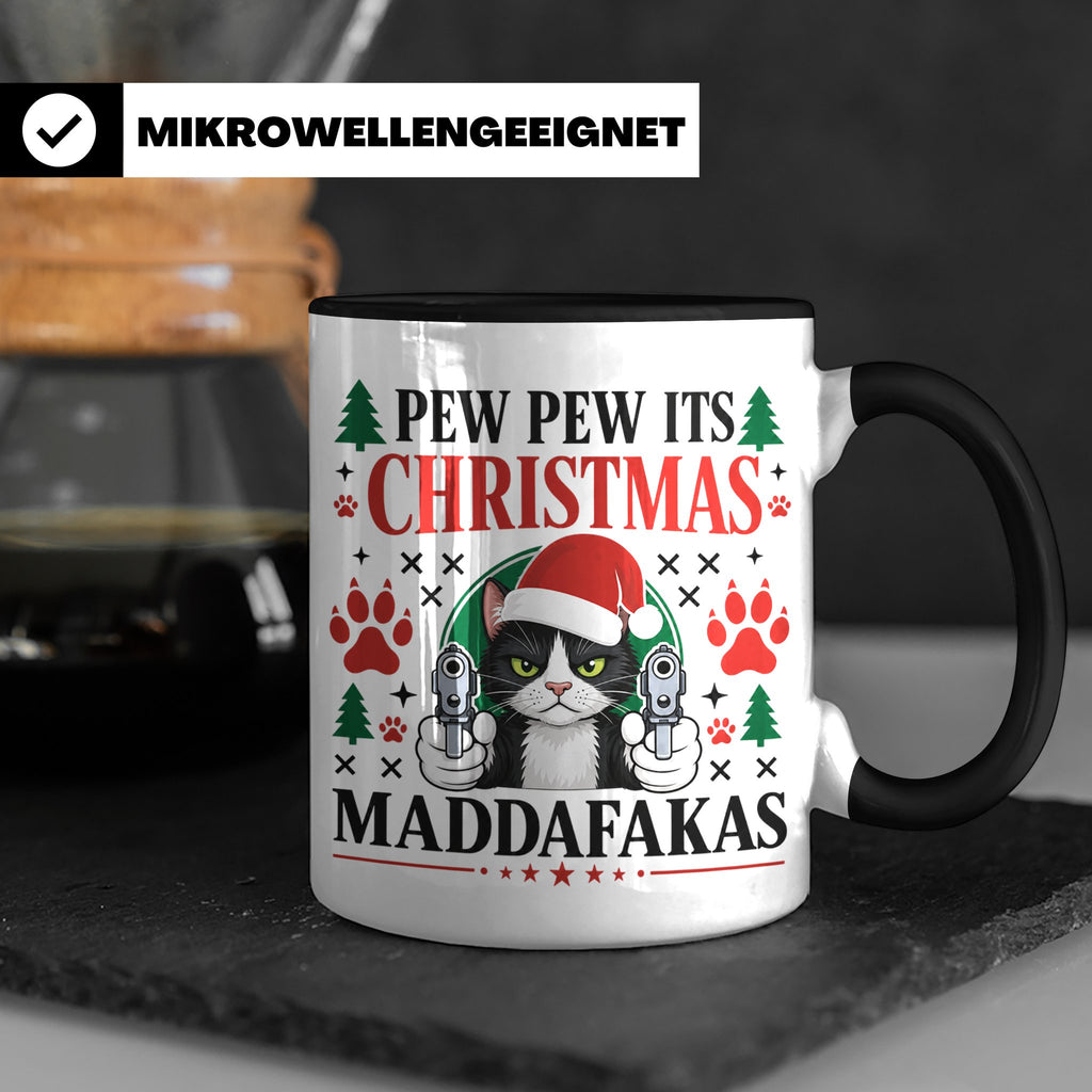 Pew Pew Maddafakas Tasse Katze mit Pistole | Lustiges Gesche – Schwarz [farbe:schwarz]