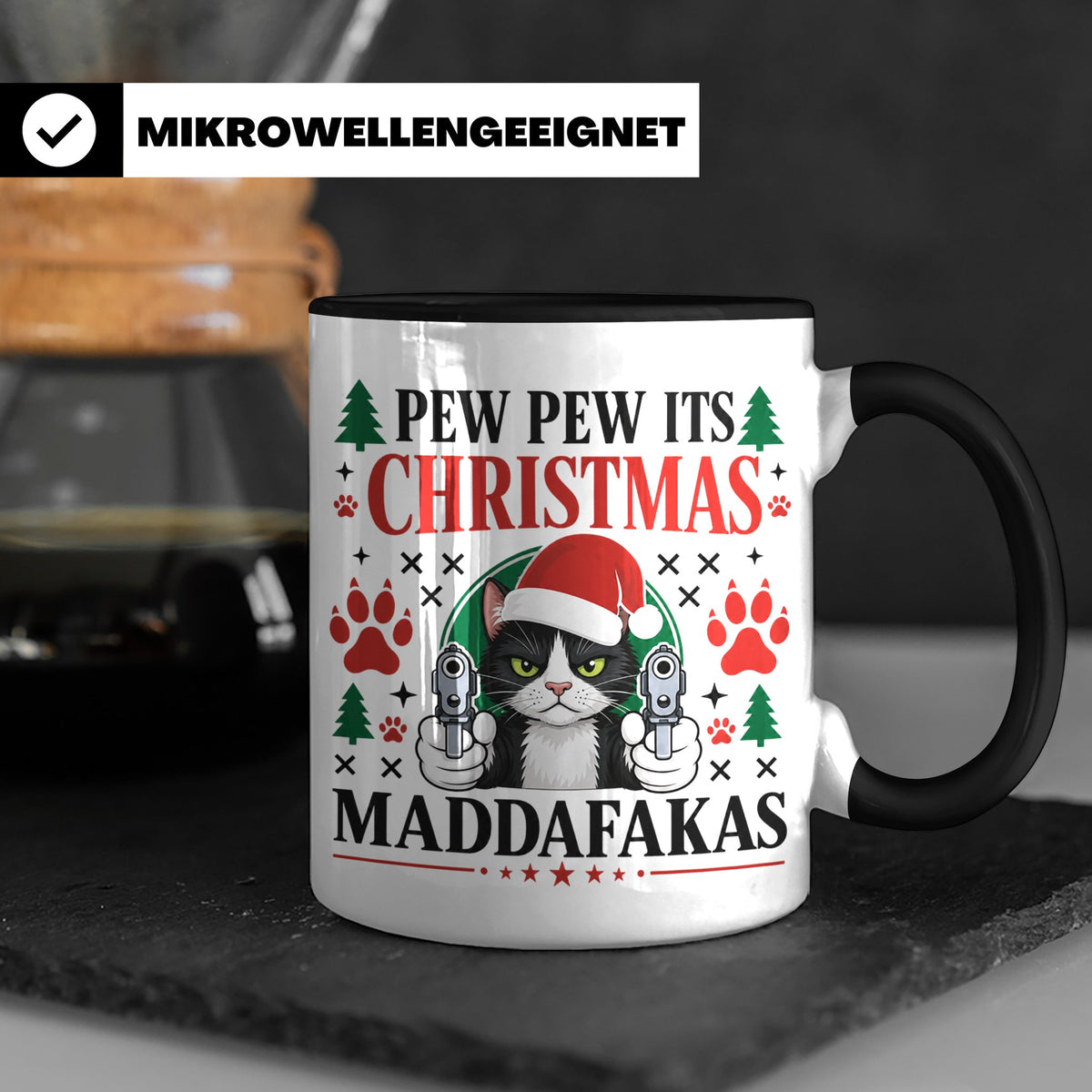 Pew Pew Maddafakas Tasse Katze mit Pistole | Lustiges Gesche – Schwarz [farbe:schwarz]