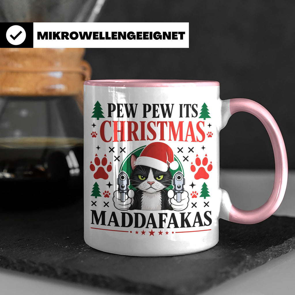 Pew Pew Maddafakas Tasse Katze mit Pistole | Lustiges Gesche – Rosa [farbe:rosa]