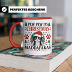 Pew Pew Maddafakas Tasse Katze mit Pistole | Lustiges Gesche – Rot [farbe:rot]