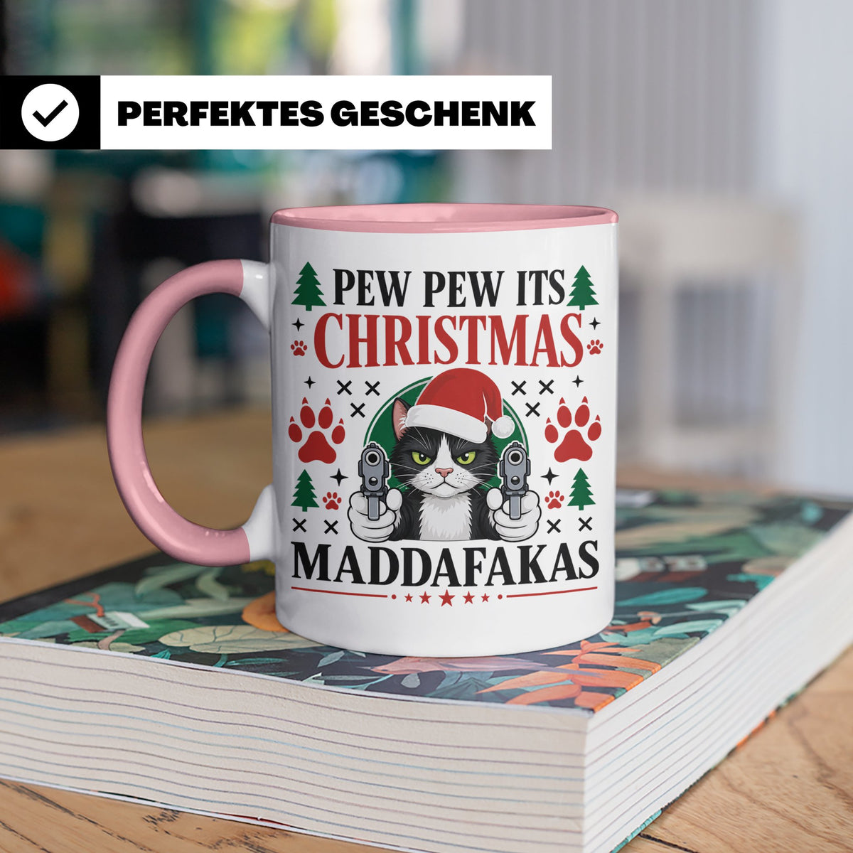 Pew Pew Maddafakas Tasse Katze mit Pistole | Lustiges Gesche – Rosa [farbe:rosa]