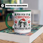 Pew Pew Maddafakas Tasse Katze mit Pistole | Lustiges Gesche – Grün [farbe:grün]