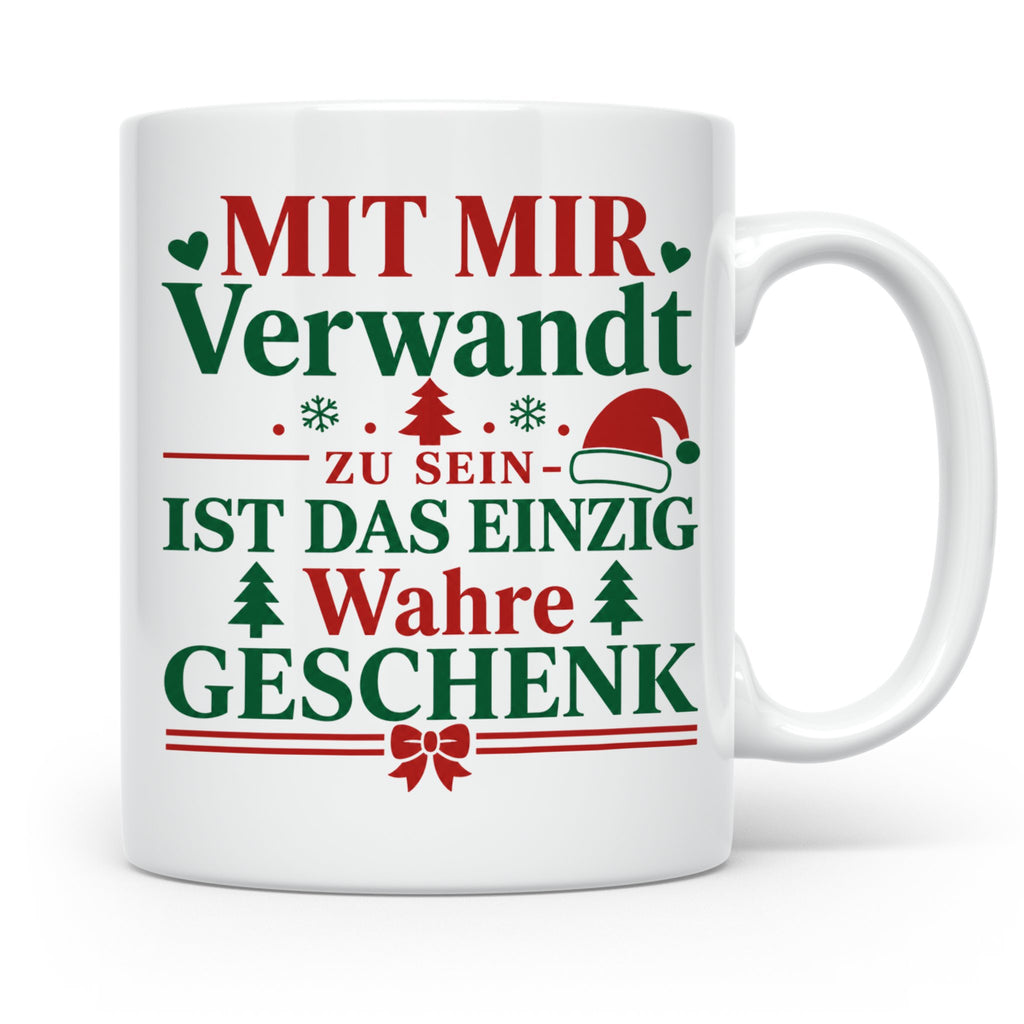 Mit mir verwandt Tasse, lustiges Geschenkidee für Familie, w – Weiß [farbe:weiß]