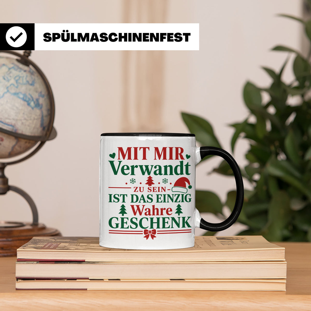 Mit mir verwandt Tasse, lustiges Geschenkidee für Familie, w – Schwarz [farbe:schwarz]