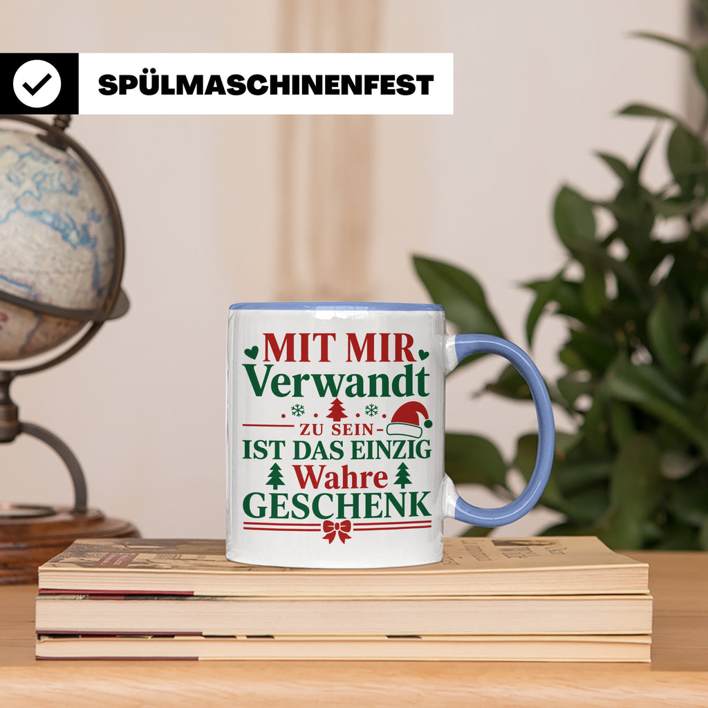 Mit mir verwandt Tasse, lustiges Geschenkidee für Familie, w – Blau [farbe:blau]
