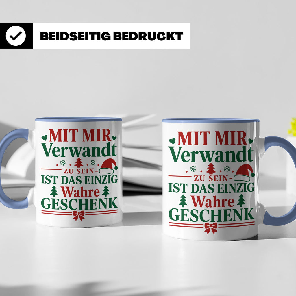 Mit mir verwandt Tasse, lustiges Geschenkidee für Familie, w – Blau [farbe:blau]