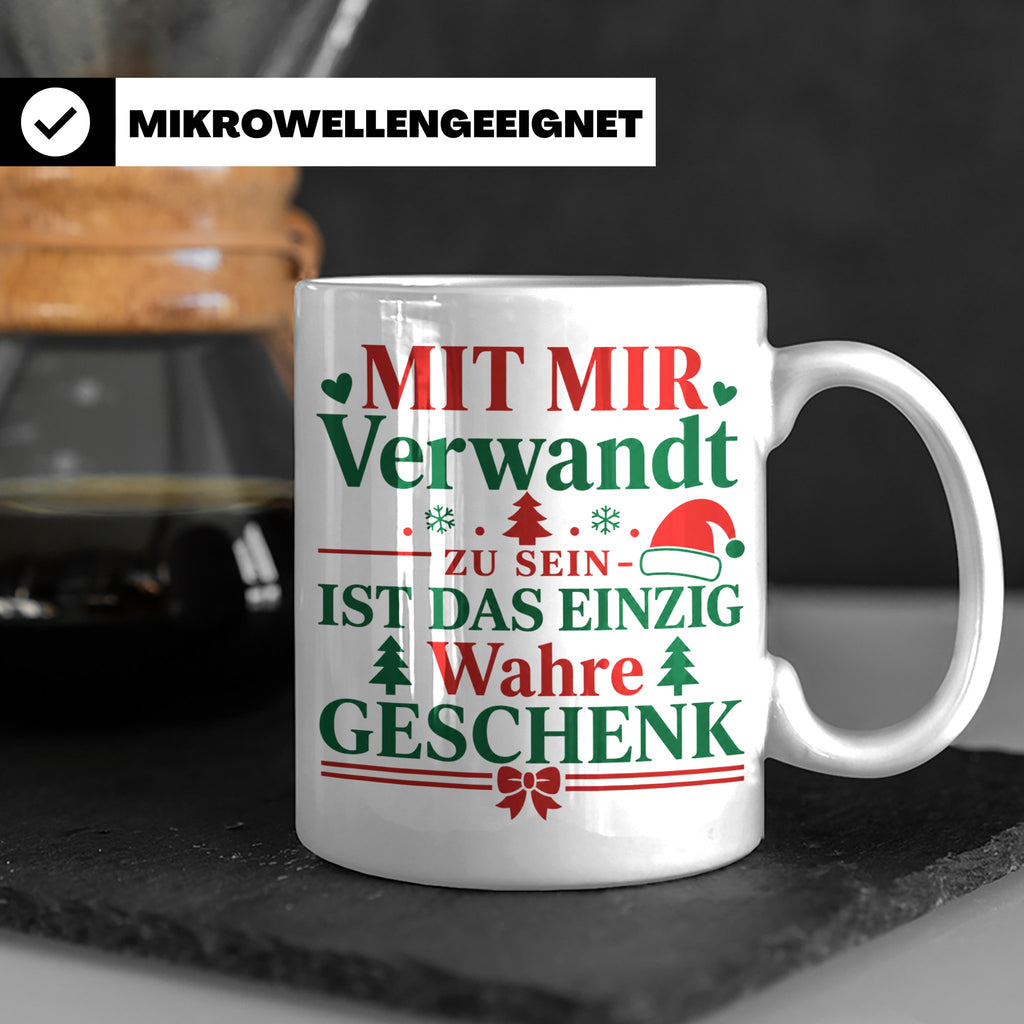 Mit mir verwandt Tasse, lustiges Geschenkidee für Familie, w – Weiß [farbe:weiß]