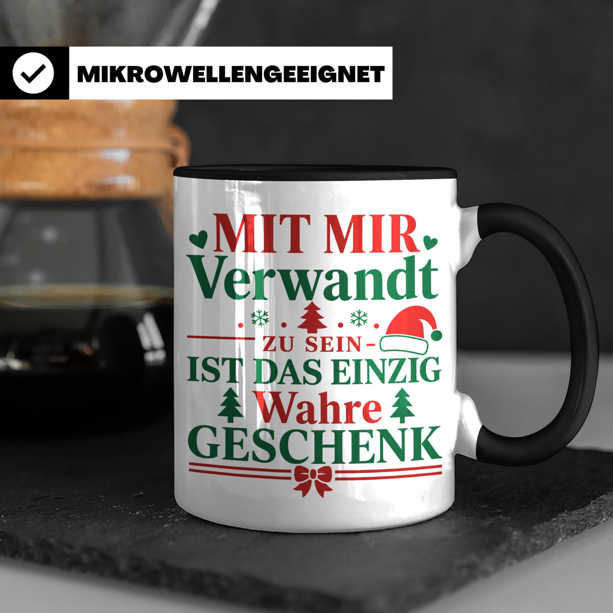 Mit mir verwandt Tasse, lustiges Geschenkidee für Familie, w – Schwarz [farbe:schwarz]