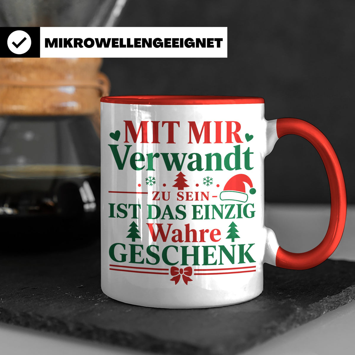 Mit mir verwandt Tasse, lustiges Geschenkidee für Familie, w – Rot [farbe:rot]